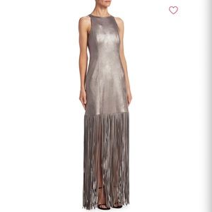 Halston Heritage Metallic Fringe Dress